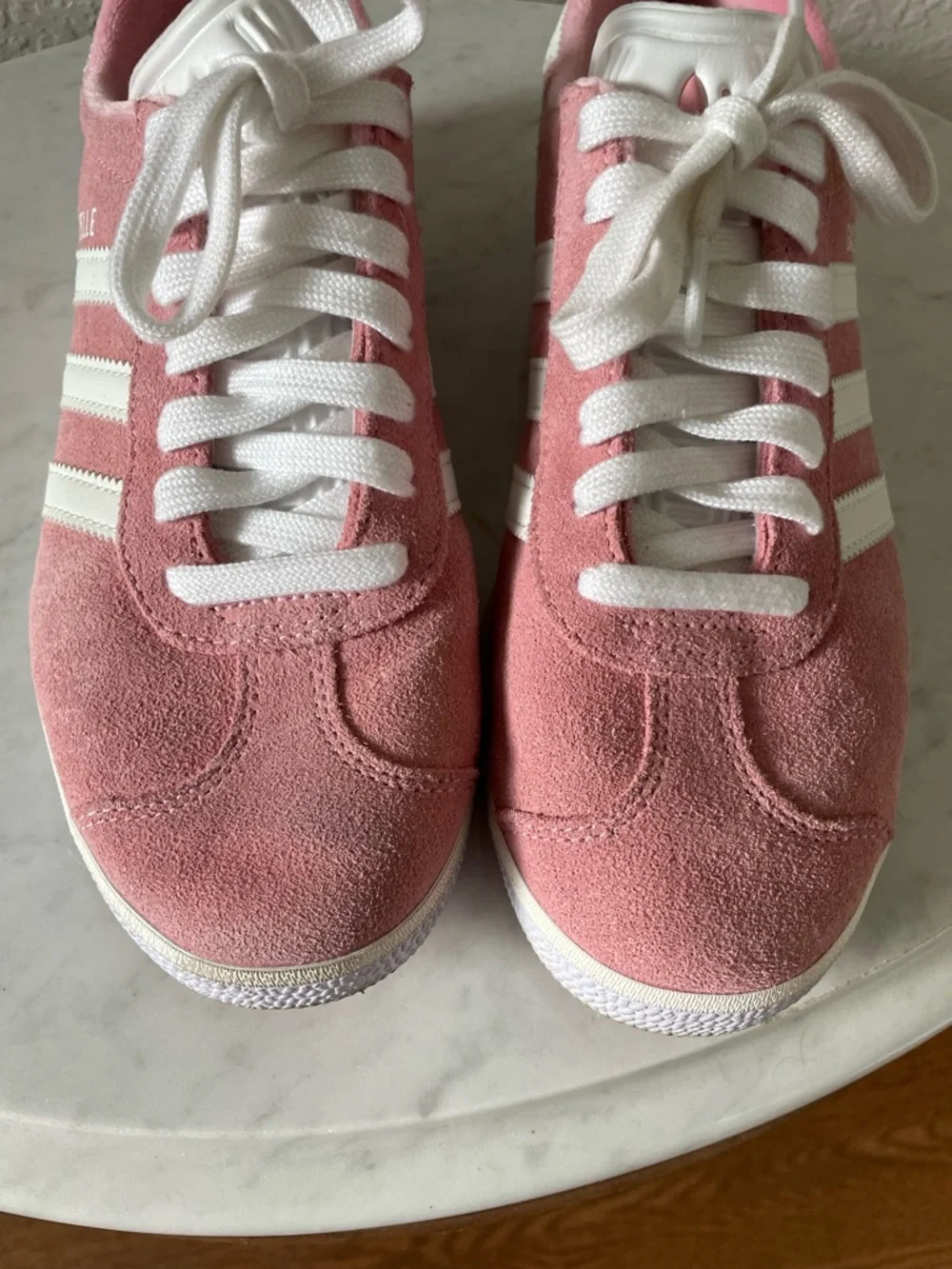 Adidas Gazelle in the Pink Glow/Cloud‎ White colorway Women’s Size 7 1/2